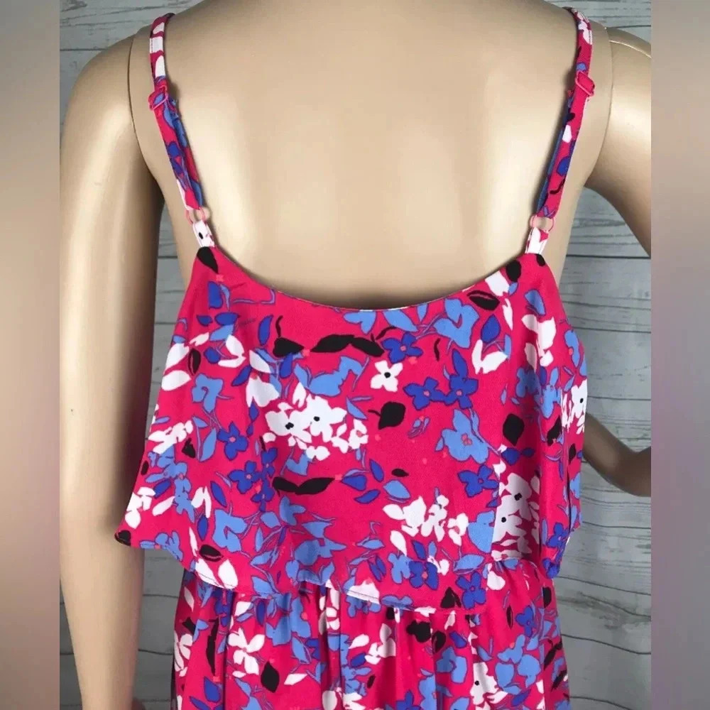 Elle Sundress Large Pink Purple Floral Print Ruffled Cute Casual Dress Summer - Picture 14 of 15